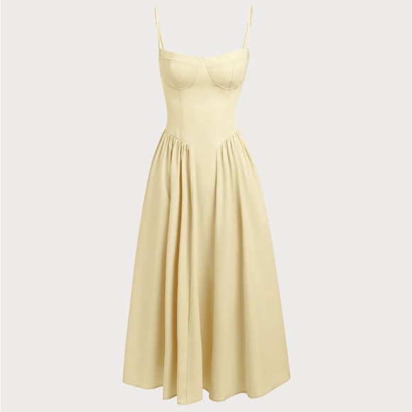 Rihoas Yellow Square Neck Pocket Slip Midi Dress - Picture 6 of 8